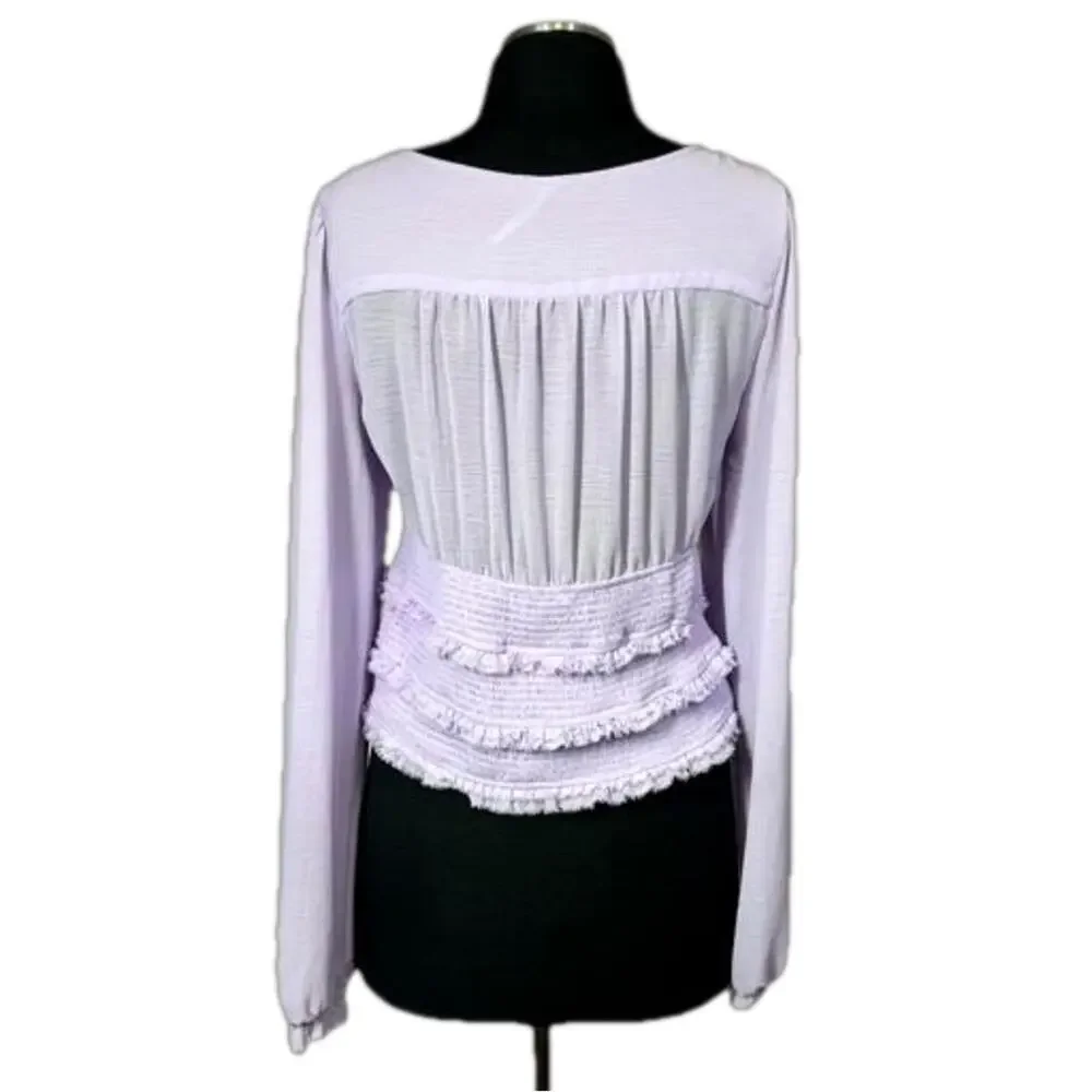 Free People Lolita Lavender Purple Smocked Boho Cottagecore Fairy Top Size L